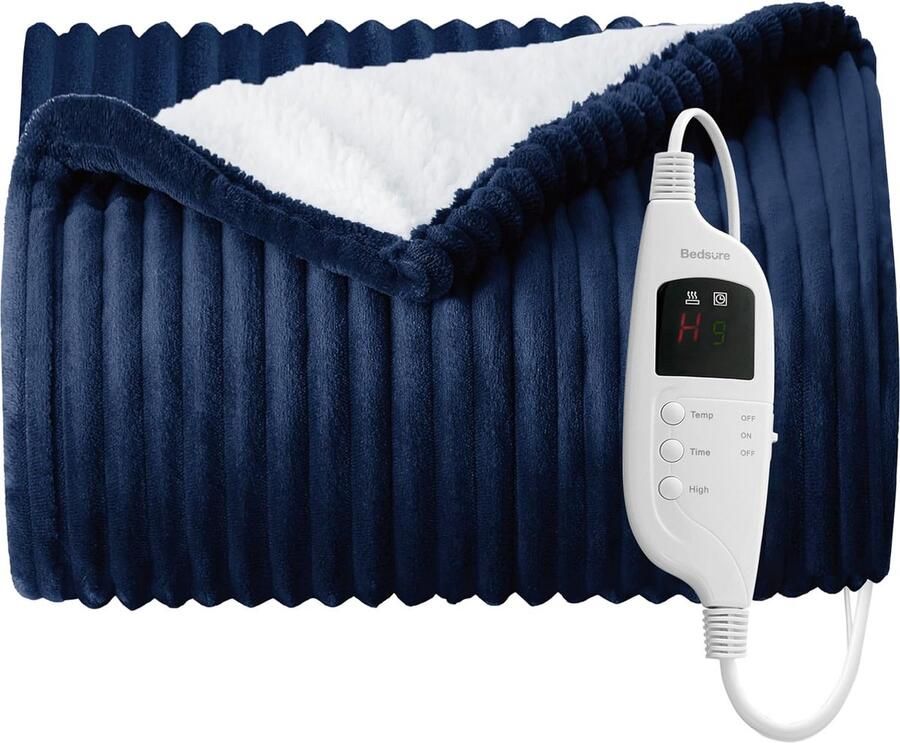 Bedsure Elektrische deken klein met automatische uitschakeling 130 x 180 cm snelle opwarming 8 warmtestanden 9 tijdinstellingen zachte flanellen knuffeldeken voor bed en kantoor wasbaar