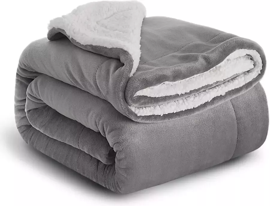 Bedsure BERKATMARKT sherpa deken fleece microvezel voor bed en bank grijs 130x150cm super zachte donzige deken voor woonkamer en slaapkamer