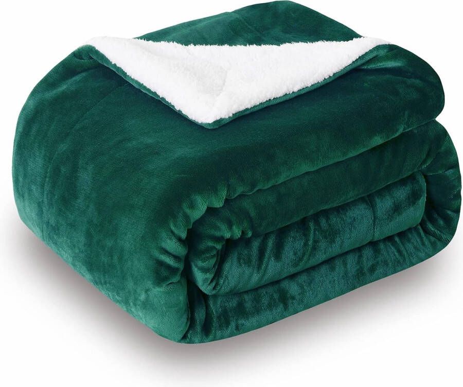 Bedsure SHOP YOLO -fleece deken-knuffeldeken sprei voor bank bed- tweezijdige woondeken-knuffeldeken -220x240-Donkergroen
