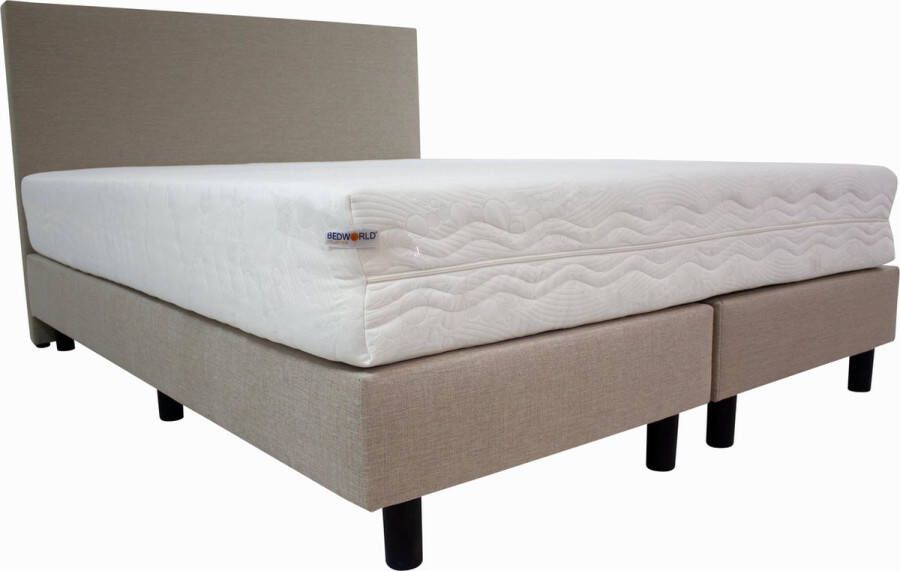 Bedworld Collection Bedworld Boxspring 160x220 cm met Matras Luxe Hoofdbord Gestoffeerd Medium Ligcomfort Creme
