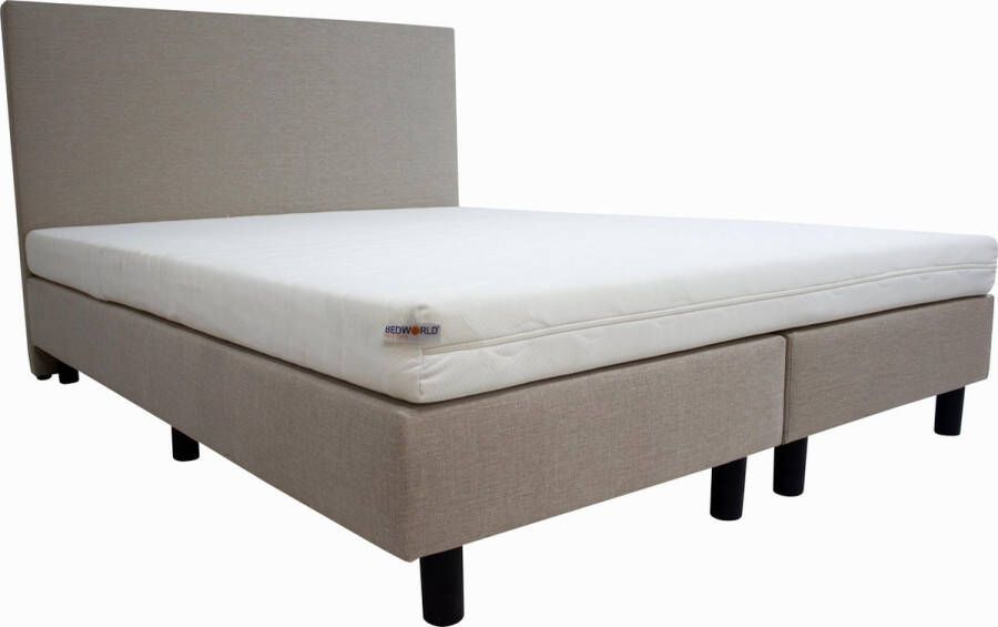 Bedworld Collection Bedworld Boxspring 160x220 cm met Matras Luxe Hoofdbord Gestoffeerd Stevig Ligcomfort Creme