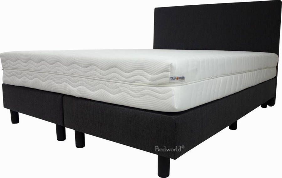 Bedworld Collection Bedworld Boxspring 180x200 cm met Matras Luxe Hoofdbord Gestoffeerd Gemiddeld Ligcomfort Antraciet