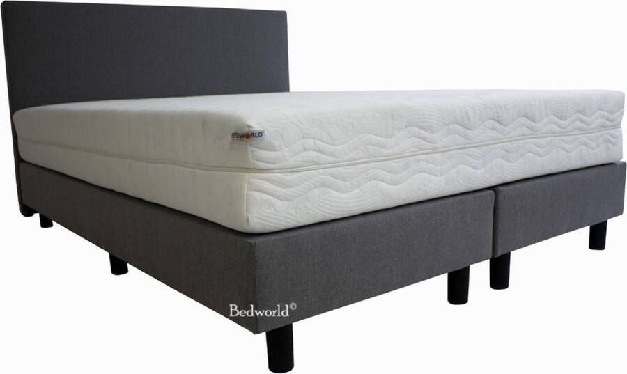 Bedworld Collection Bedworld Boxspring 180x200 cm met Matras Luxe Hoofdbord Gestoffeerd Gemiddeld Ligcomfort Grijs