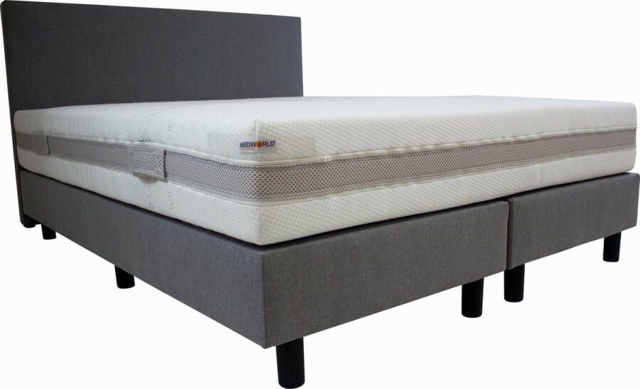 Bedworld Collection Bedworld Boxspring 180x210 cm met Matras Luxe Hoofdbord Gestoffeerd Micropocketvering Grijs