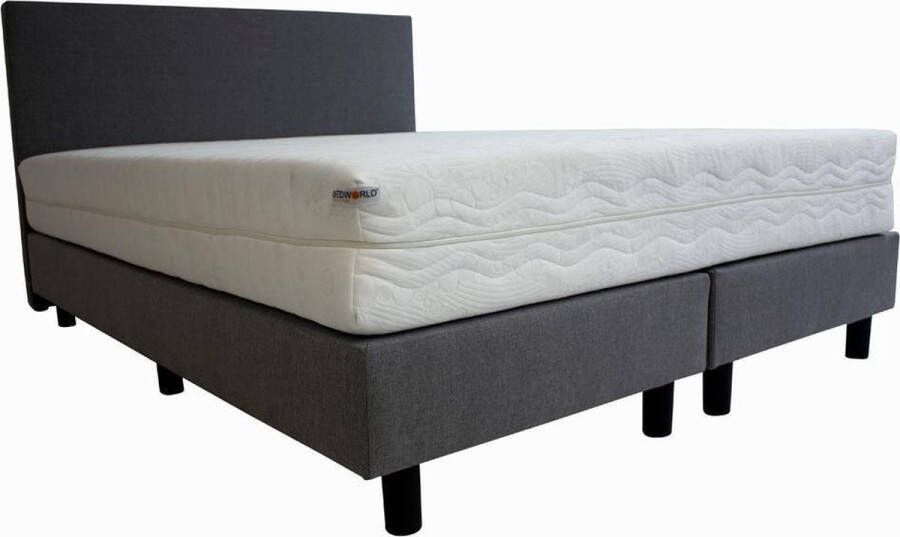 Bedworld Collection Bedworld Boxspring 180x220 cm met Matras Luxe Hoofdbord Gestoffeerd Pocketvering Matras Grijs