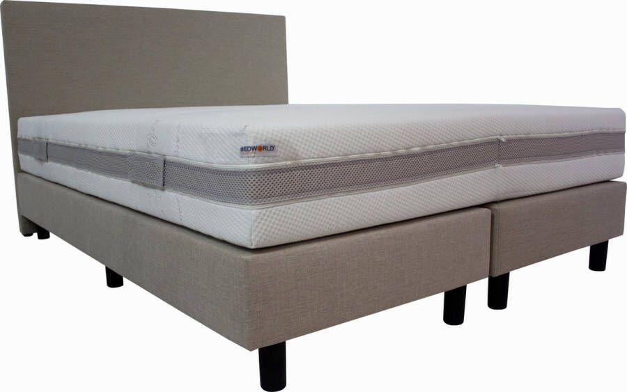Bedworld Collection Bedworld Boxspring 200x220 cm met Matras Luxe Hoofdbord Gestoffeerd Micropocketvering Grijs