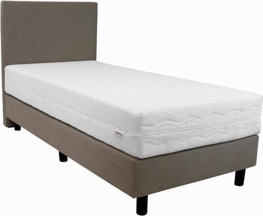 Bedworld Collection Bedworld Boxspring 80x200 cm met Matras Luxe Hoofdbord Gestoffeerd Pocketvering Matras Beige