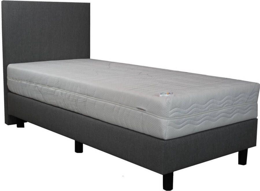 Bedworld Collection Bedworld Boxspring 80x200 cm met Matras Luxe Hoofdbord Gestoffeerd Pocketvering Matras Grijs