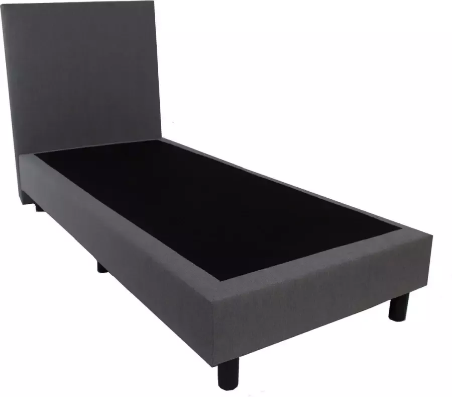 Bedworld Collection Bedworld Boxspring 90x200 zonder Matras 1 Persoons Bed Massieve Box met Luxe Hoofdbord Grijs