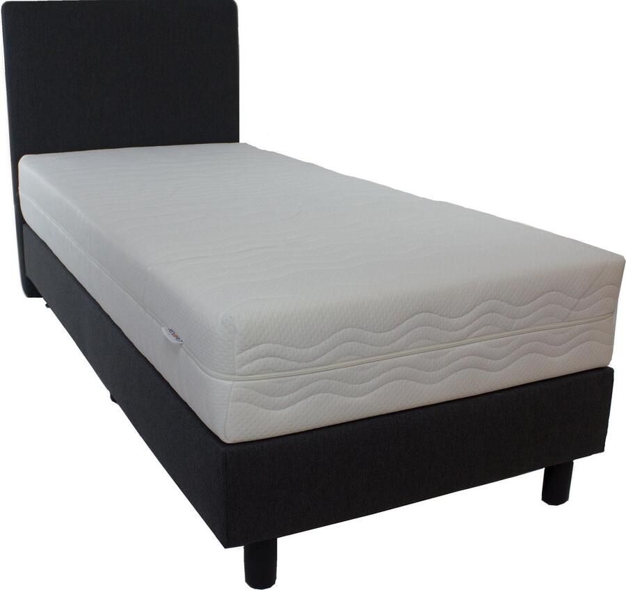 Bedworld Collection Bedworld Boxspring 90x220 cm met Matras Luxe Hoofdbord Gestoffeerd Pocketvering Antraciet