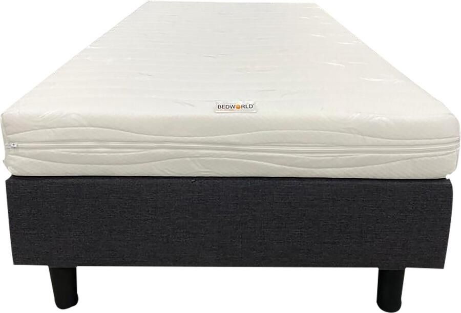 Bedworld Collection Bedworld Boxspring 80x210 cm met Matras Pocketvering Matras Gestoffeerd Massief Antraciet