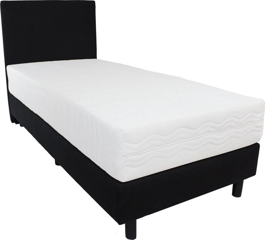 Bedworld Collection Bedworld Boxspring 90x220 cm met Matras Luxe Hoofdbord Gestoffeerd Pocketvering Matras Grijs
