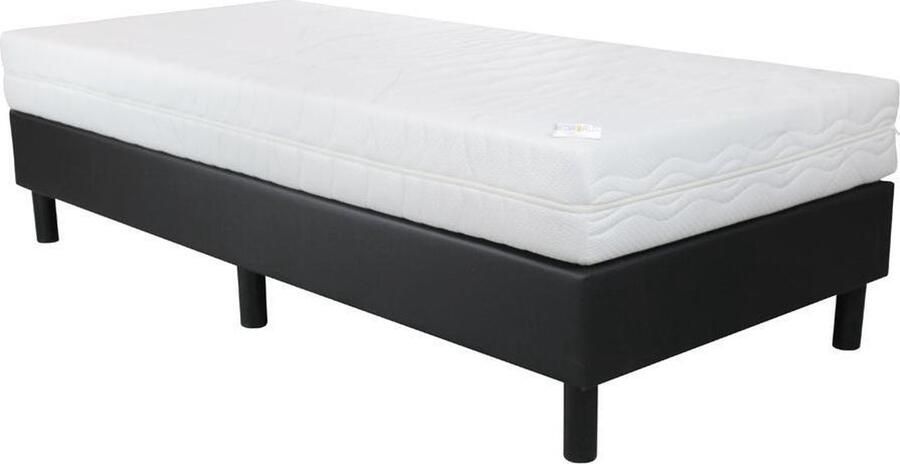 Bedworld Collection Bedworld Boxspring 90x220 cm met Matras Luxe Pu-leder Antiallergeen Comfort Foam Zwart