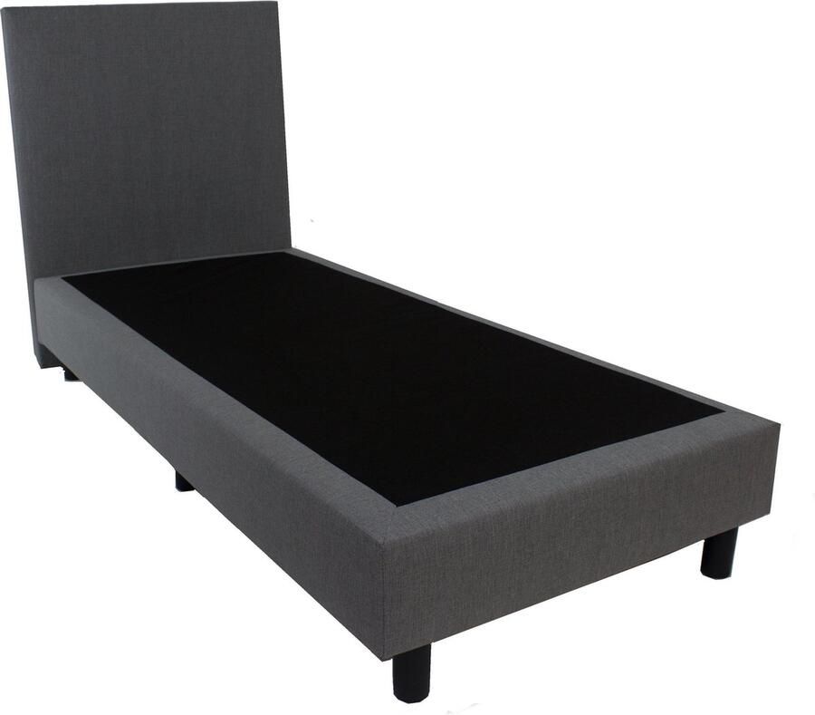 Bedworld Collection Bedworld Boxspring 90x220 Luxe Hoofdbord Gestoffeerd Massieve Box 1 Persoons Bed Hout Grijs