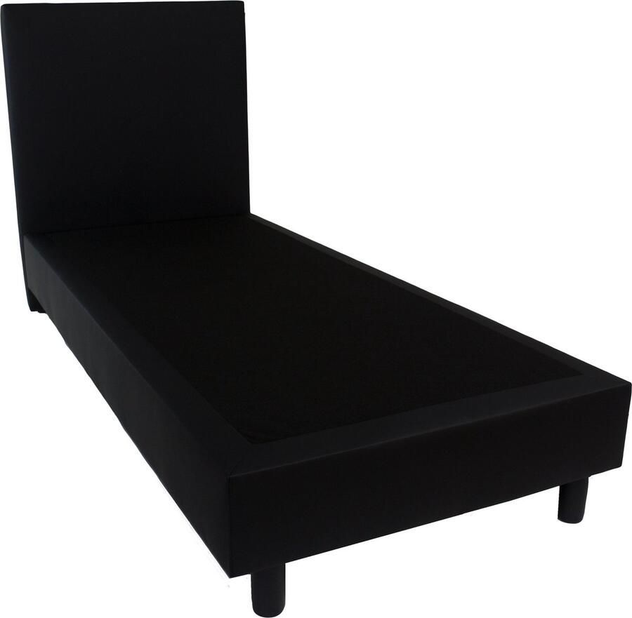 Bedworld Collection Bedworld Boxspring 90x220 Luxe Hoofdbord Gestoffeerd Massieve Box 1 Persoons Bed Hout Zwart