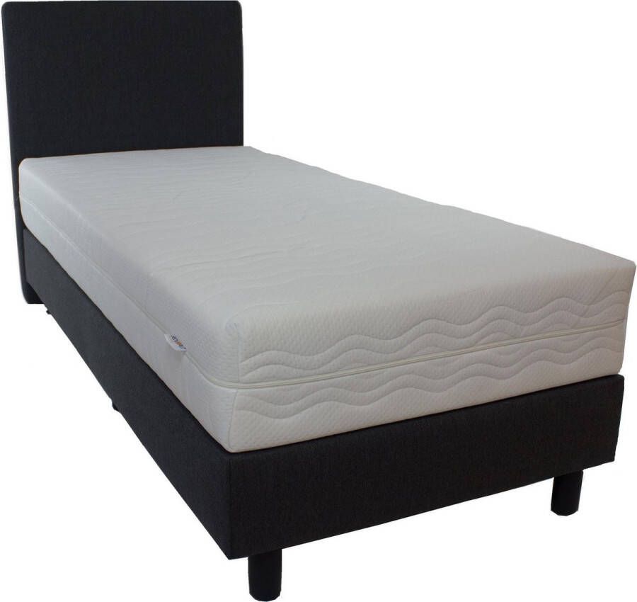 Bedworld Collection Bedworld Boxspring 90x200 cm met Matras Luxe Hoofdbord Gestoffeerd Pocketvering Matras Zwart