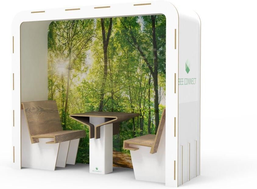 Bee Connect Kartonnen Beursmeubel Popup duurzame werkruimte duurzaam Square 2 persoons Eigen ontwerp Kartonnen zithoek