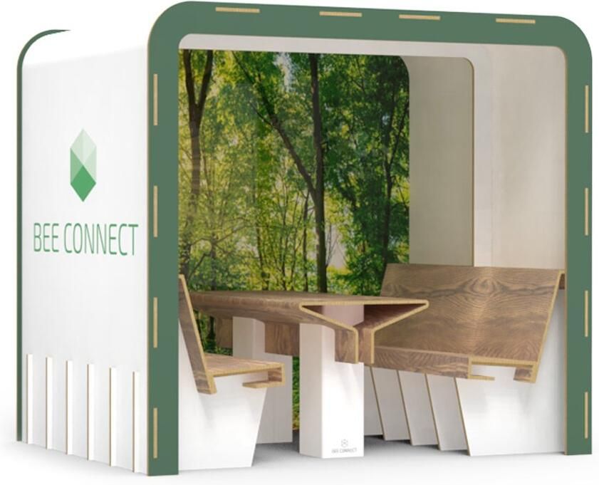 Bee Connect Kartonnen Spreekruimte Duurzame zithoek karton Vierkant 4 persoons Vergaderruimte Pop-upWerkruimte Eigen ontwerp
