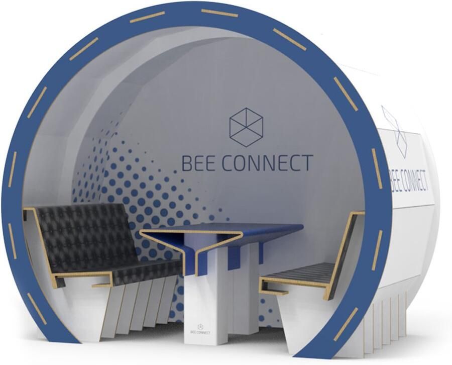Bee Connect Kartonnen vergaderruimte Popup werkruimte duurzaam rond 4 persoons Eigen ontwerp Kartonnen zithoek