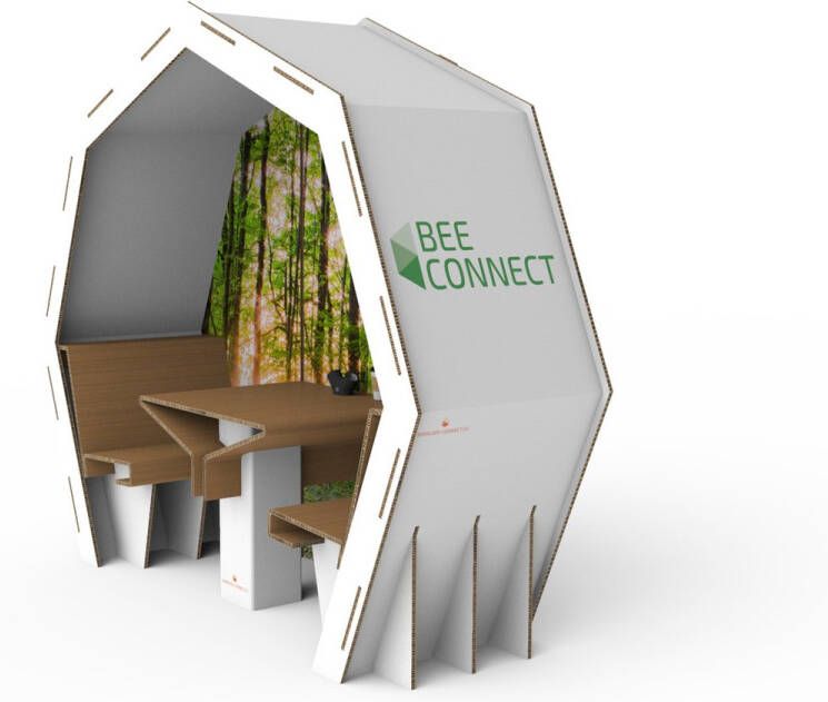 Bee Connect Spreekruimte Duurzaam standinrichting Beurswand Circulair Presentatiewand Zitruimte Popup Spreekruimte Beursstand Werkruimte Event 2 persoons persoonlijk ontwerp