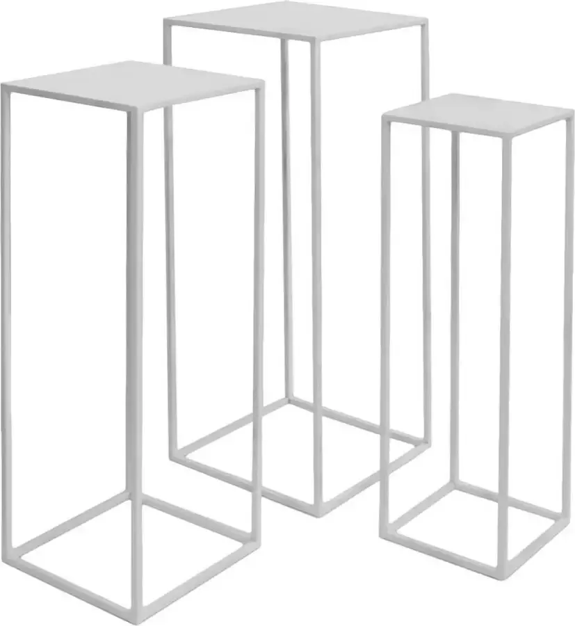 Beekwilder LVT Quadro White Tafel Set 74cm 69cm en 64cm Wit Kubus Plantentafel