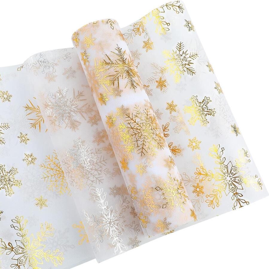 Bekeify Tafelloper Goud 15m x 28cm Kerst Decoratie Feest Bruiloft