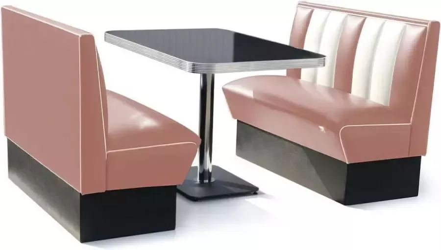 Bel Air Retro Fifties Furniture 2 x Classic Dinerbankje Dusty Rose + Tafel