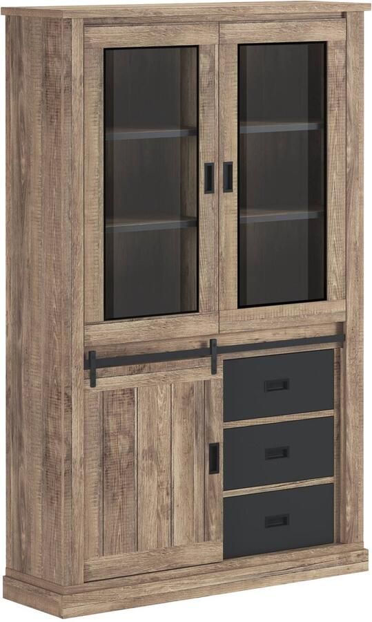 BELFURN Hugo industriele eik vitrine 2 deuren 134cm