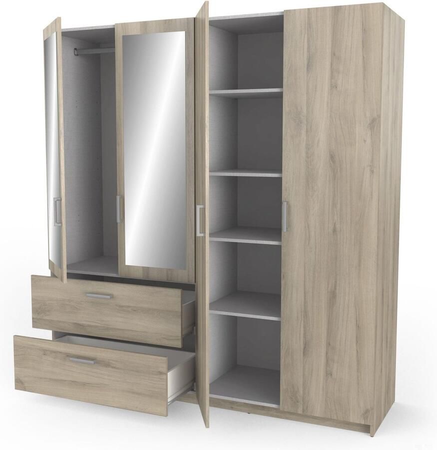 BELFURN Kleerkast Ryan 4 draaideuren 4 legplanken 1 kledingroede en 2 lades-Kronberg eik - Foto 2