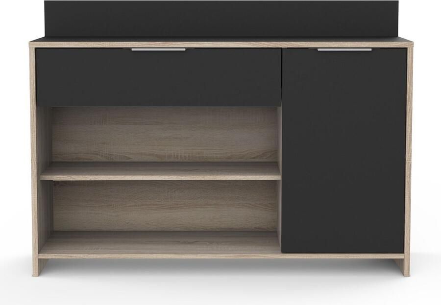 CBA Microgolfkast Michael 1 lade 2 open vakken 1 draaideur en 1 legplank-ruwe eik zwart - Foto 3