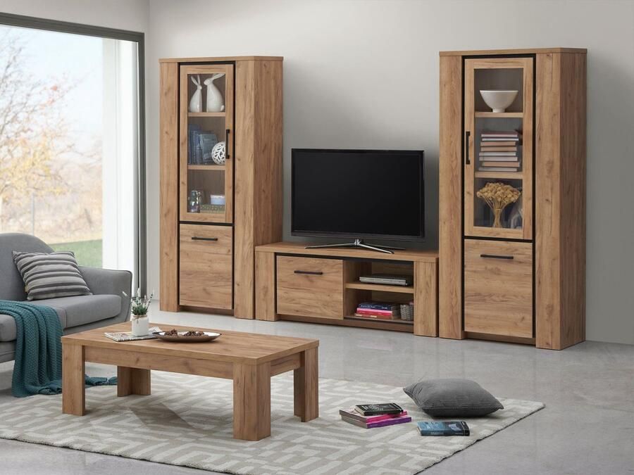 BELFURN TV-wand Elio 315cm bestaande uit Tv-meubel met 2 x kolom glasdeur