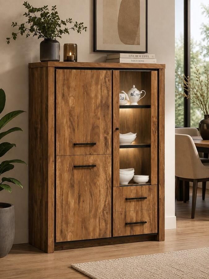BELFURN Vitrinekast Ensor 125cm met LED in acacia decor - Foto 2