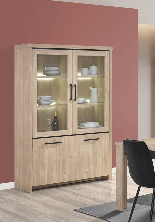 BELFURN vitrinekast Esprit in bleke eik 120x190x45cm