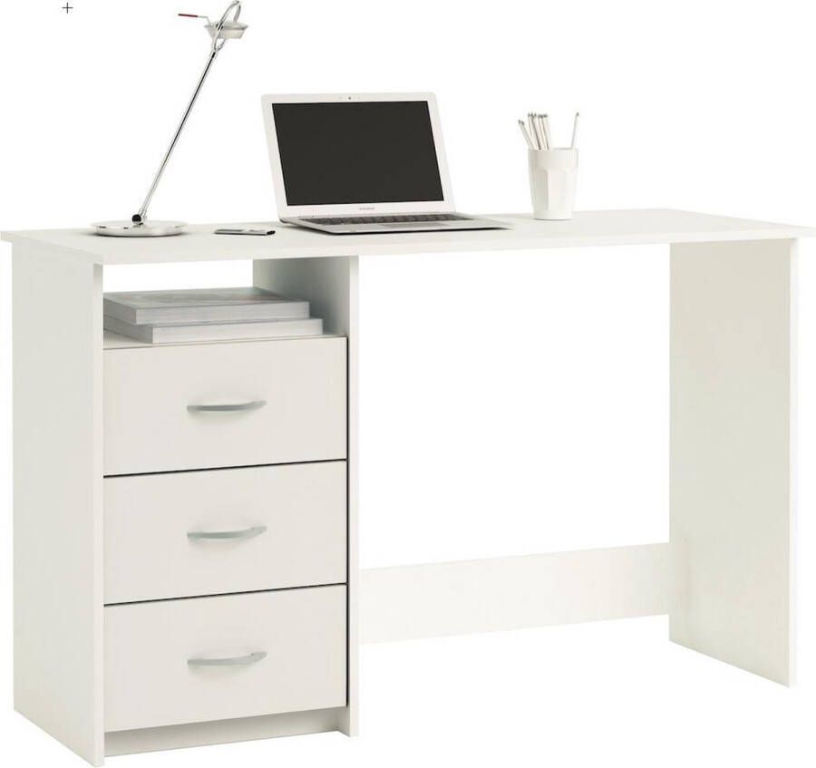 BELFURN Bureau Aristote in wit met 3 lades en 1 open nis