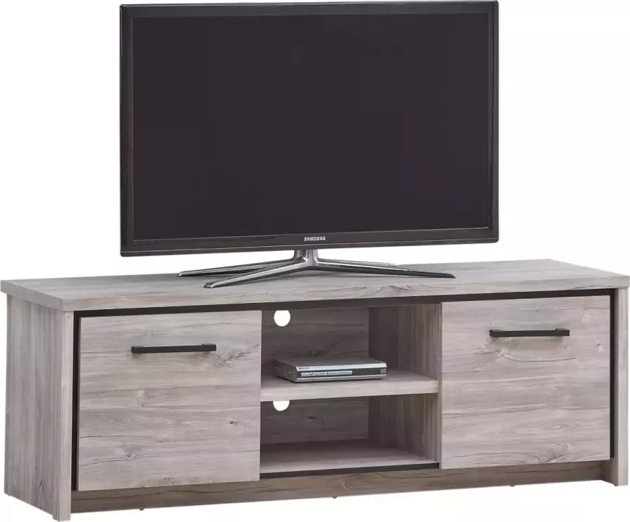 BELFURN Elias Tv-meubel in grijze eik met zwarte sierstrip