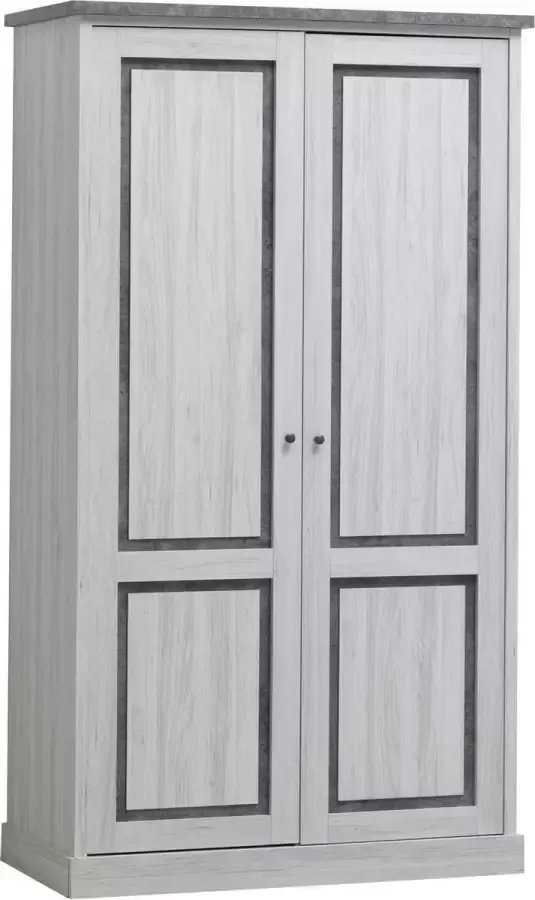 BELFURN Emma kledingkast 2 deuren in witte eik met grijze top en profielen