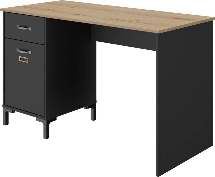 BELFURN Manchester bureau 1 lade 1 deurtje kleur zwart met helvezia eik