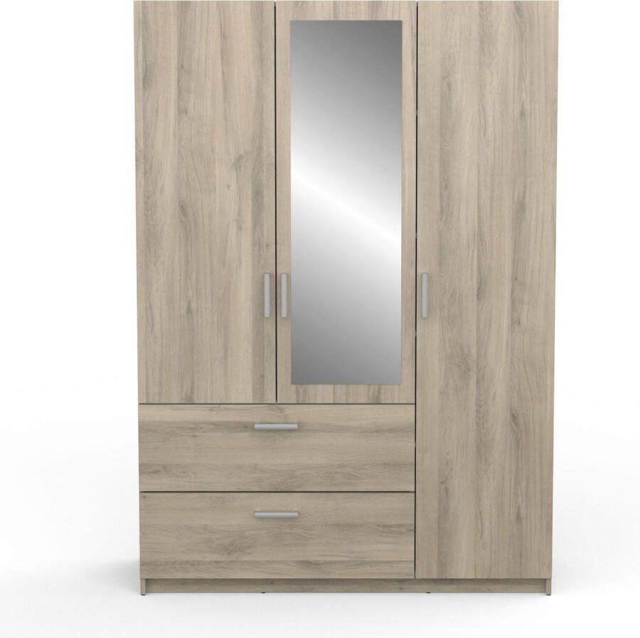 BELFURN Ready 3 deurs kledingkast met 1 spiegeldeur 134x192cm in dekor eik