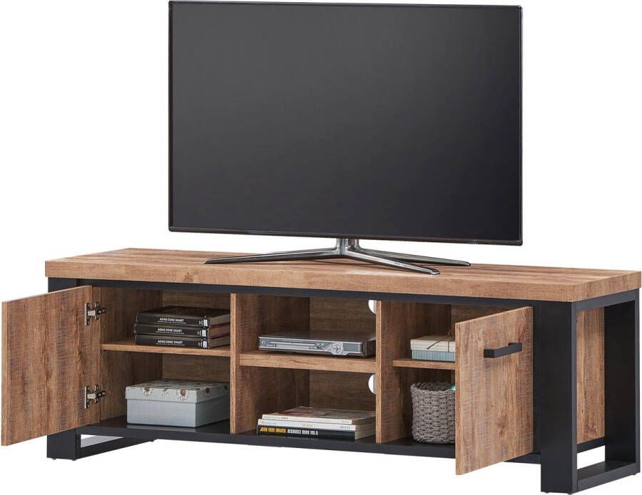 BELFURN Tv-meubel Nestor 160cm in mango decor met zwarte zijbalken