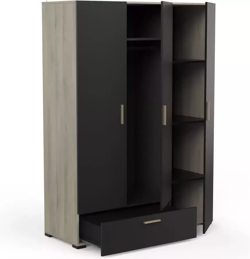 BELFURNDEM Belfurn Izzy zwart-bruin 3 deurs kledingkast 2 3 hang en 1 3 leg en lade 135x190cm - Foto 2