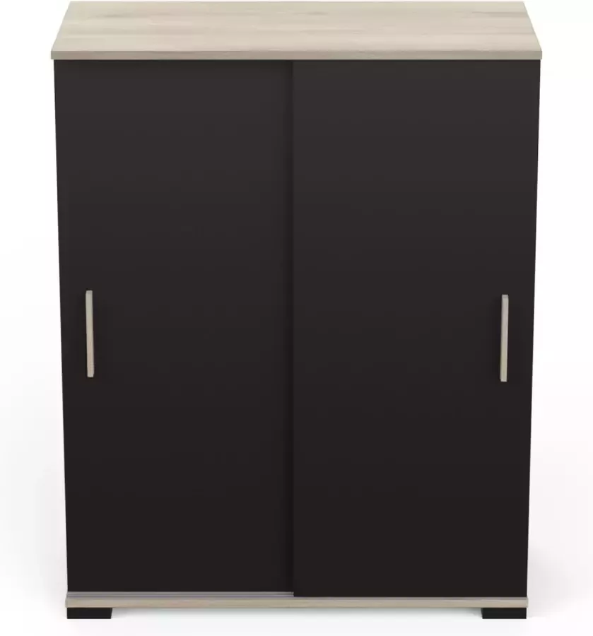 BELFURNDEM Belfurn Izzy zwart-bruin opbergkast legplanken met 2 schuifdeuren 80x104cm