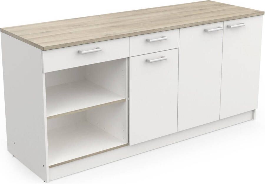 BELFURNDEM Belfurn keukenkast onderkast Cooking 180cm in witte melamine met eiken blad