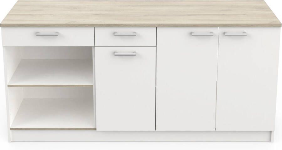 BELFURNDEM Belfurn keukenkast onderkast Cooking 180cm in witte melamine met eiken blad