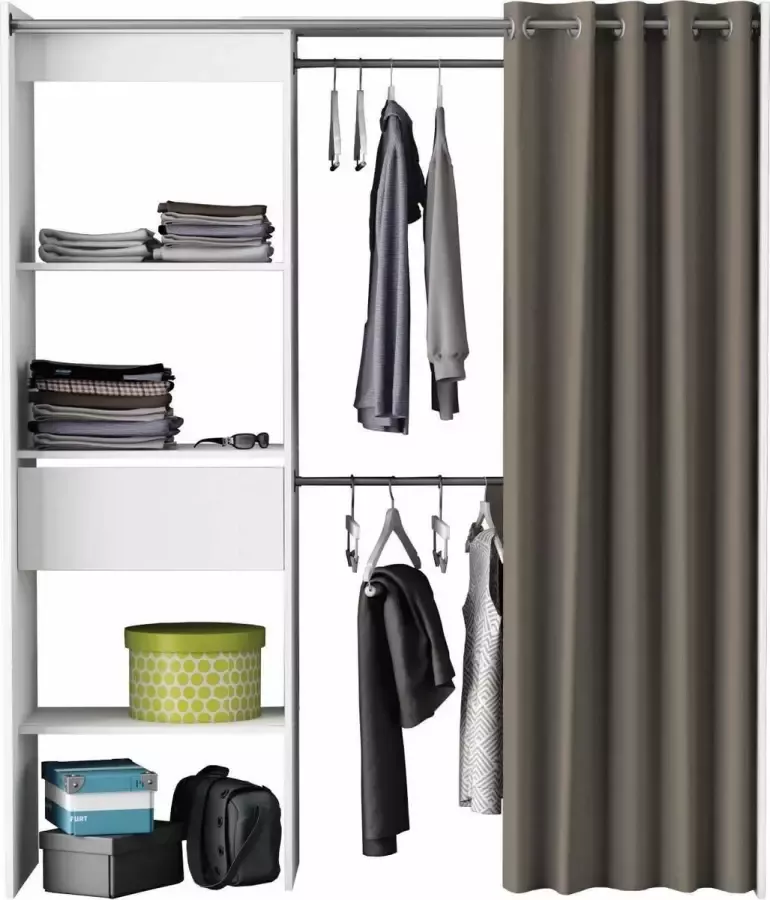 BELFURNDEM Belfurn-Uitschuifbare kast met gordijn Chicago in wit - Foto 3