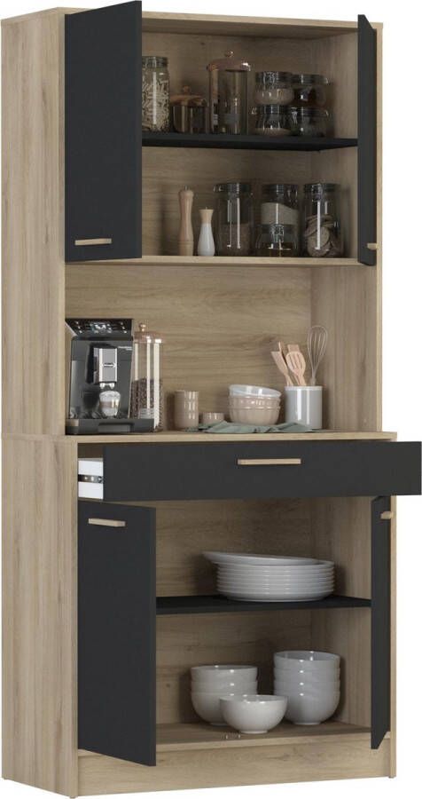BELFURNDEM Keukenbuffet Viva 83 3 cm breed met 4 deuren 1 lade in eiken zwart melamine