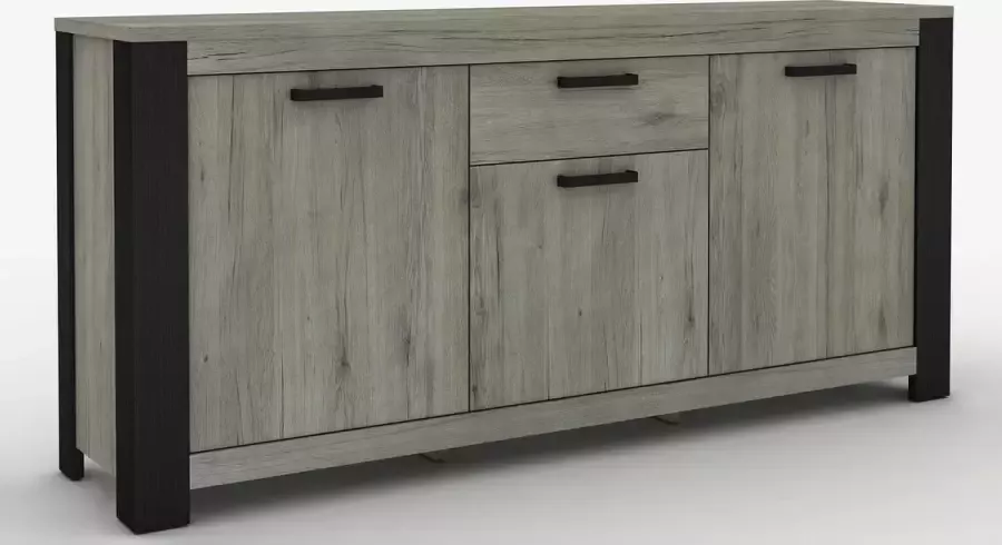 BELFURNID Belfurn Metz dressoir 220cm in een grijs decor met zwarte profielen