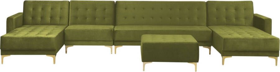 Beliani -ABERDEEN-Bank U-vormig met ottomaan-Olijfgroen-6 persoons-Fluweel