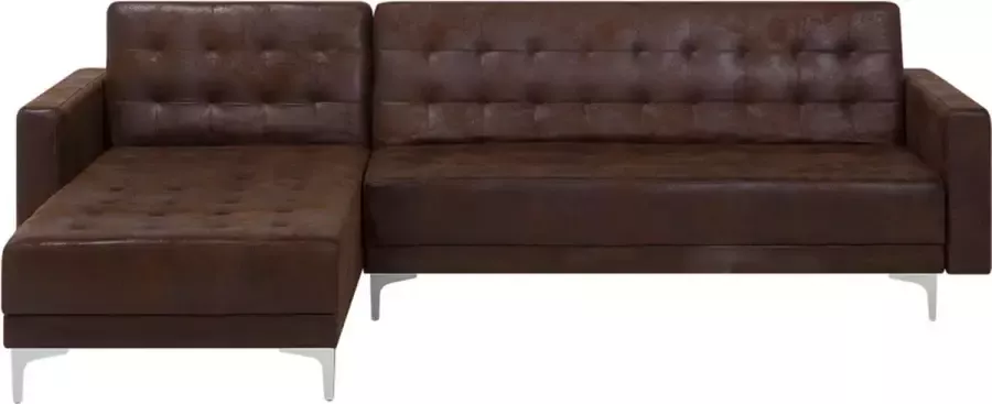 Beliani Modulaire hoekslaapbank ABERDEEN Kunstleer Bruin 4-zitter Rechterzijde