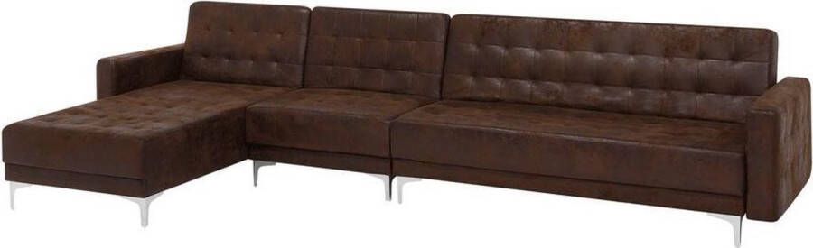 Beliani Modulaire hoekslaapbank ABERDEEN Kunstleer Bruin 5-zitter Rechterzijde - Foto 2