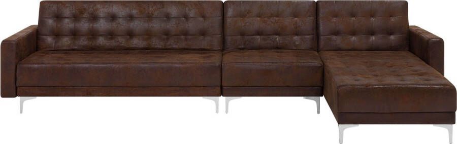 Beliani Modulaire hoekslaapbank ABERDEEN Kunstleer Bruin 5-zitter Linkerzijde